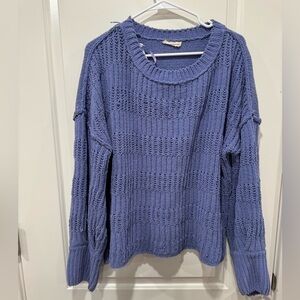 Altar'd State Periwinkle Open-Knit Scoop Neck Sweater